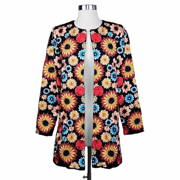 New Alice + Olivia Rory Multicolor Floral Embroidered Long Jacket Coat Size M - Picture 16 of 16